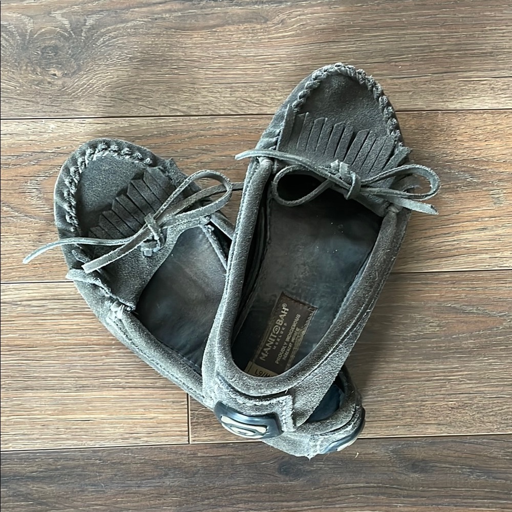 Manitobah Grey Suede Moccasins
